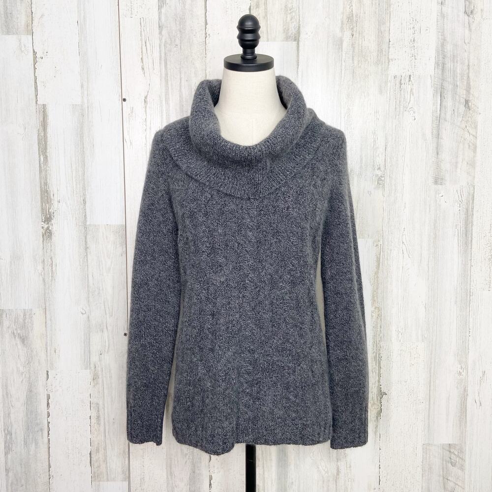 McDuff Cashmere Cable Knit Sweater Gray Cowl Neck Preppy Warm Cozy Work Size S